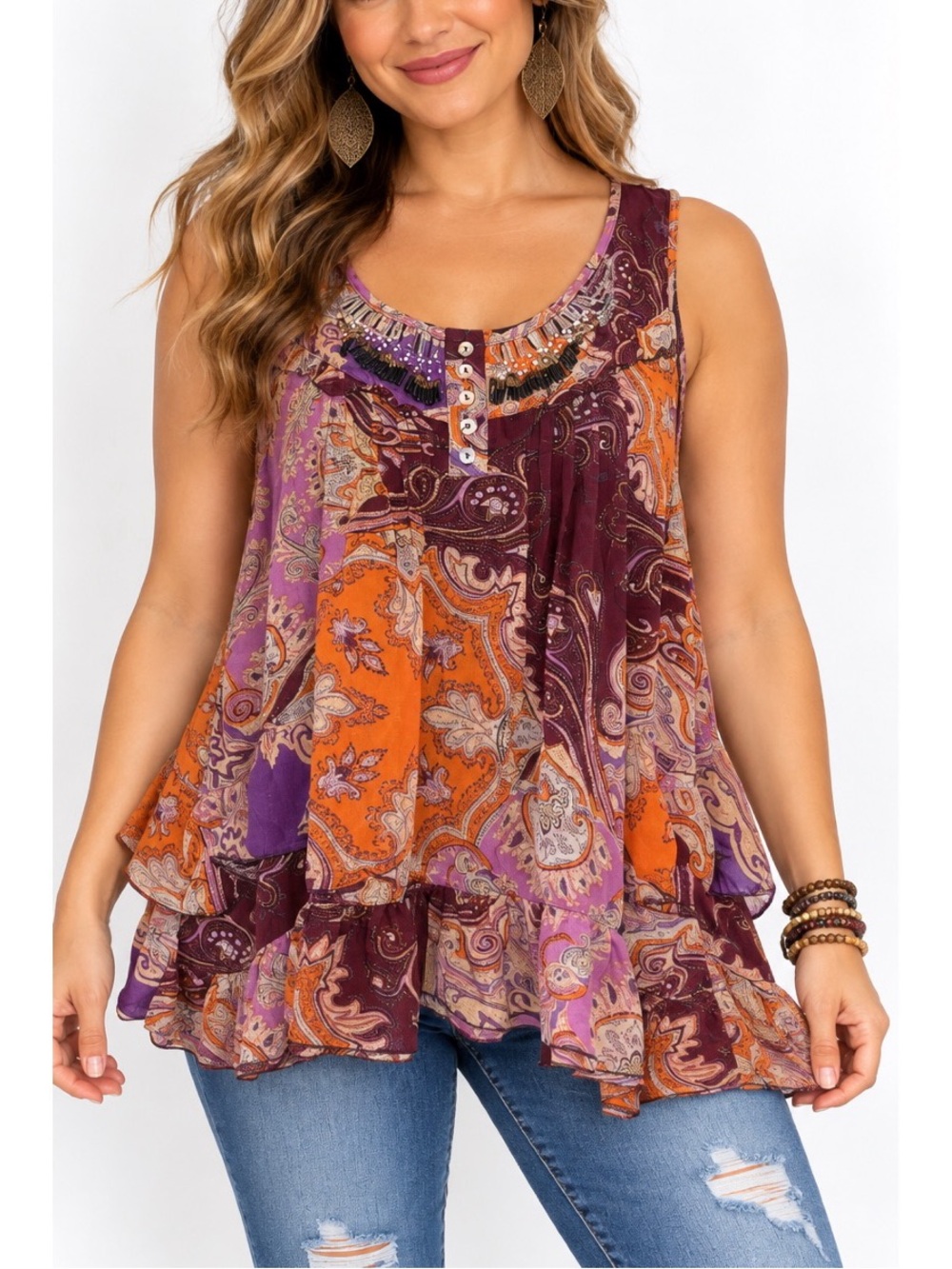 Studio Y boho paisley patchwork sleeveless tunic top- Medium